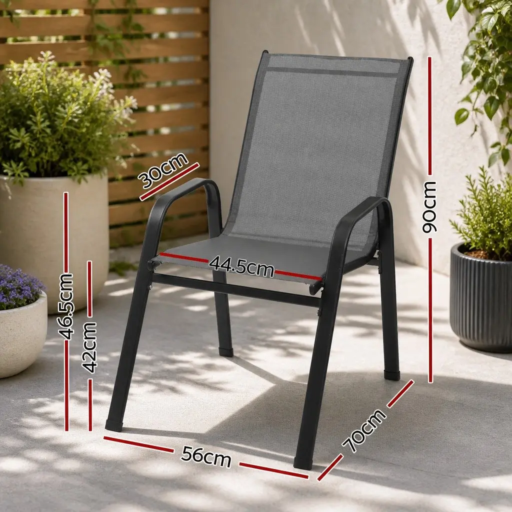 Stackable Outdoor Chairs Steel Frame Textilene Fabric Grey