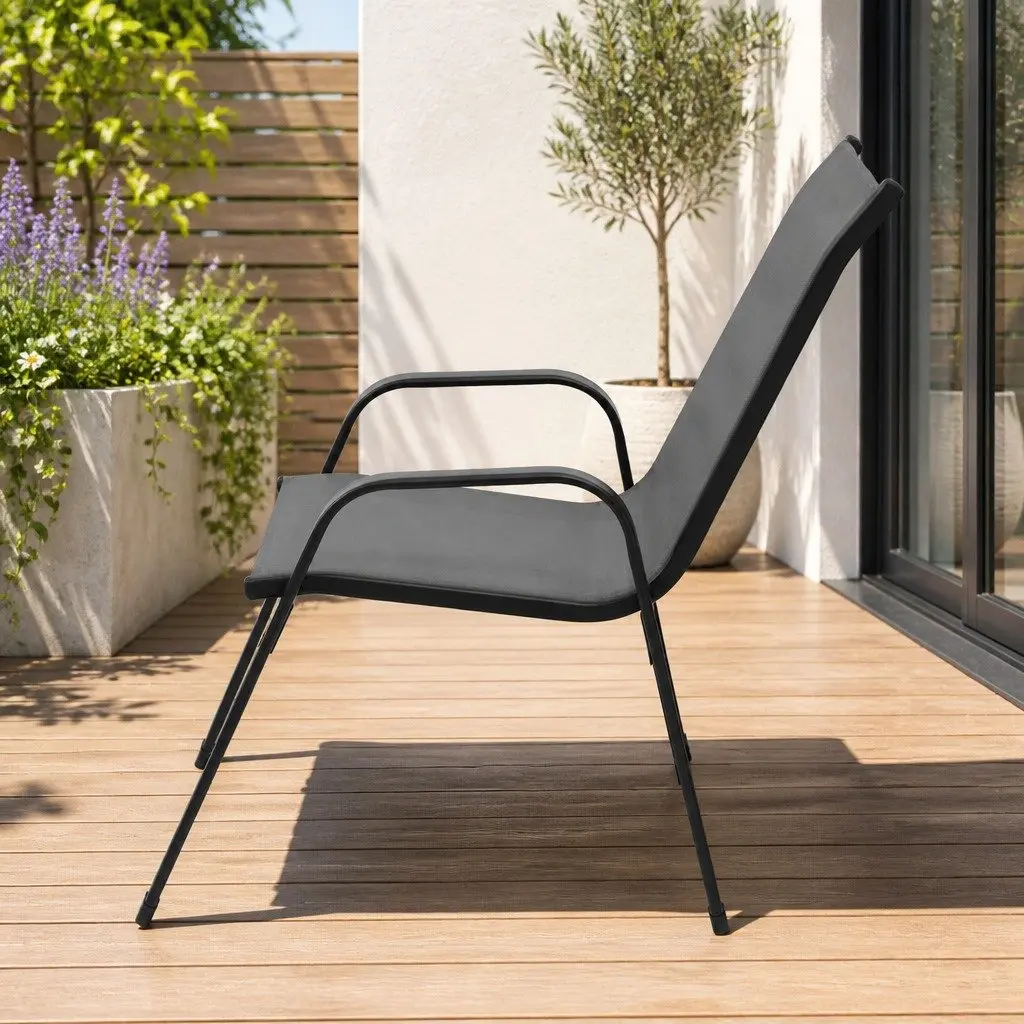 Stackable Outdoor Chairs Steel Frame Textilene Fabric Grey