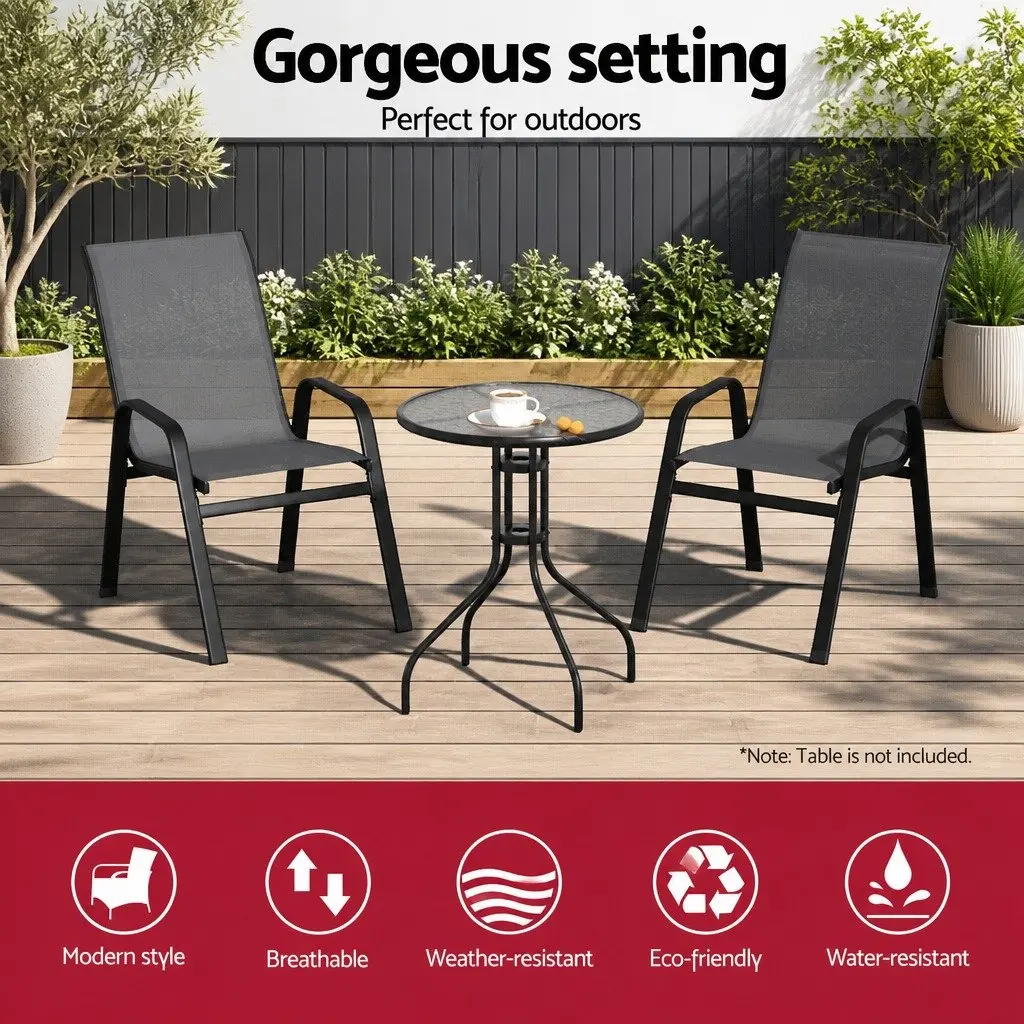 Stackable Outdoor Chairs Steel Frame Textilene Fabric Grey