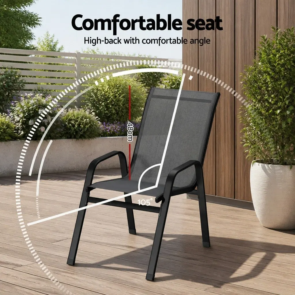 Stackable Outdoor Chairs Steel Frame Textilene Fabric Grey