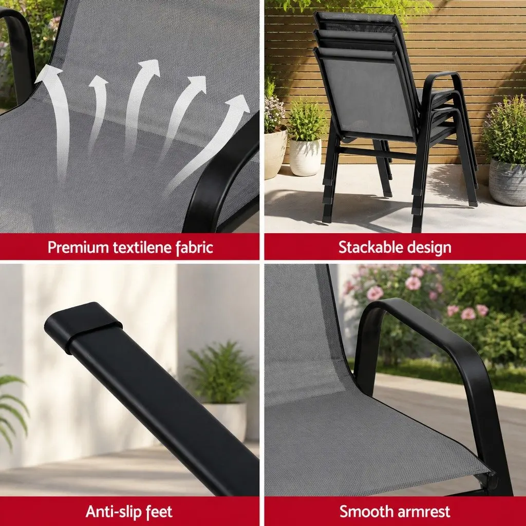 Stackable Outdoor Chairs Steel Frame Textilene Fabric Grey