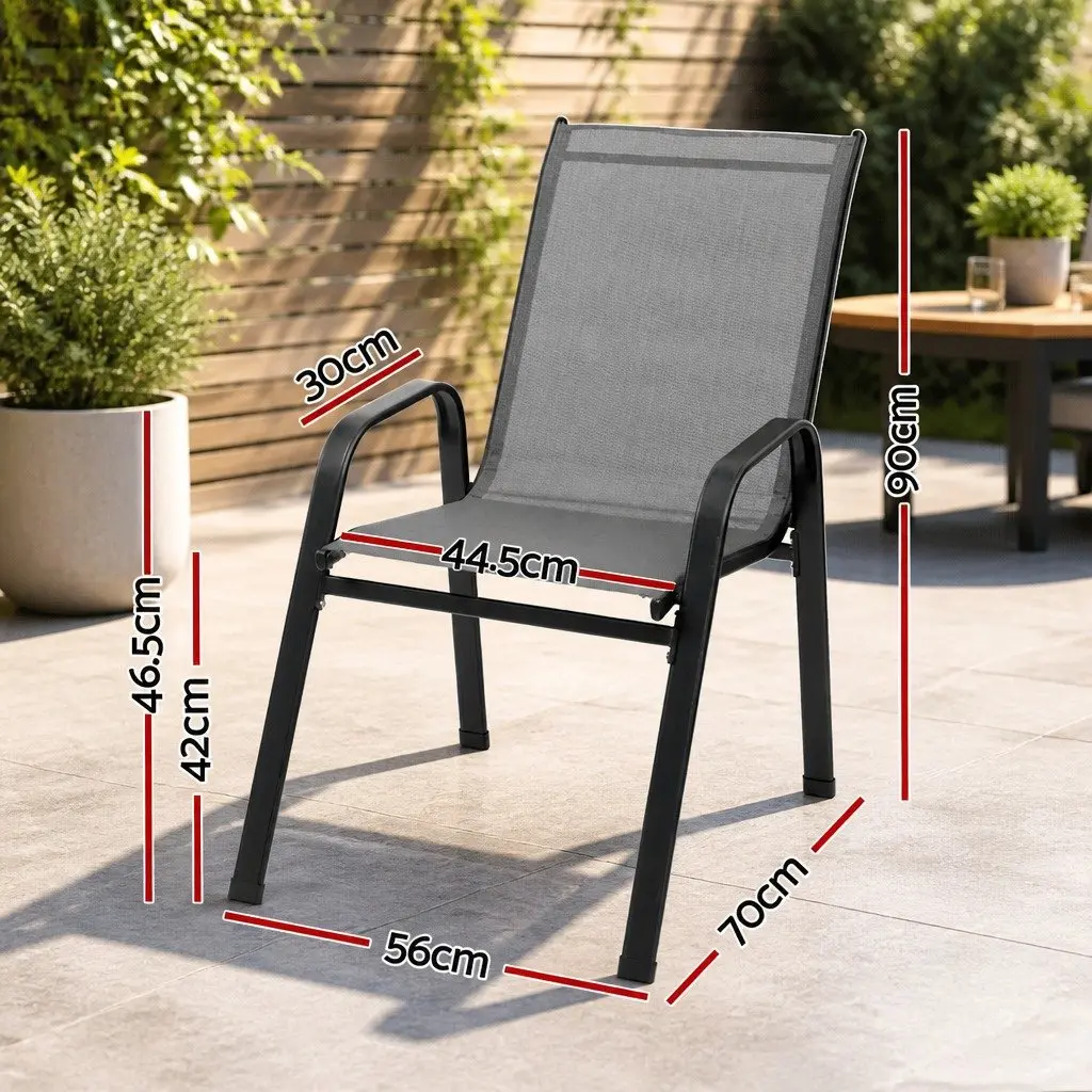 Outdoor Dining Chairs Steel Frame Textilene Fabric Stackable Grey Set of 4