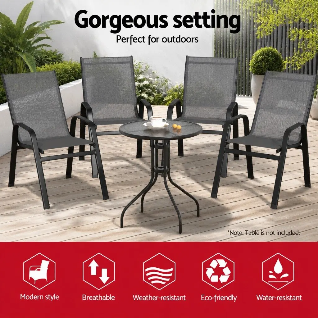Outdoor Dining Chairs Steel Frame Textilene Fabric Stackable Grey Set of 4