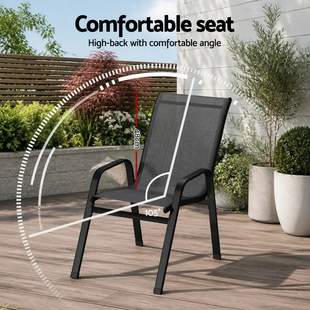 Outdoor Dining Chairs Steel Frame Textilene Fabric Stackable Grey Set of 4