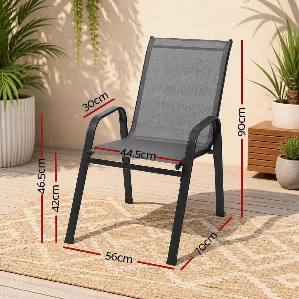 Outdoor Dining Chairs Steel Frame Stackable 6 Piece Grey Textilene Fabric
