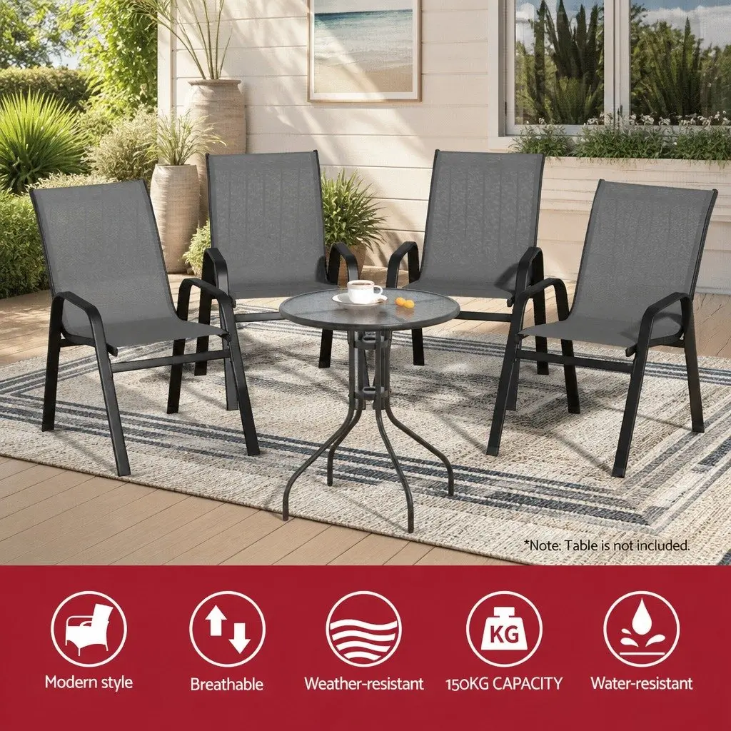 Outdoor Dining Chairs Steel Frame Stackable 6 Piece Grey Textilene Fabric