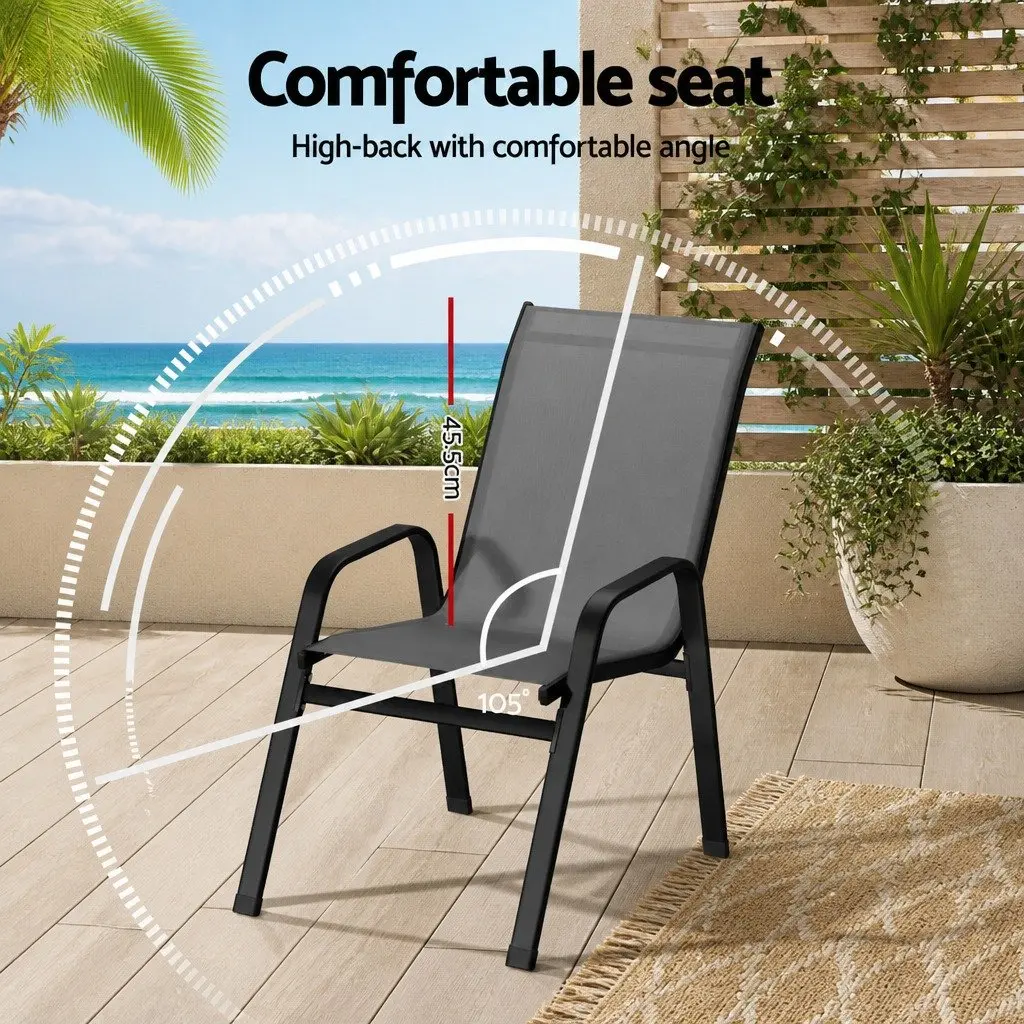 Outdoor Dining Chairs Steel Frame Stackable 6 Piece Grey Textilene Fabric