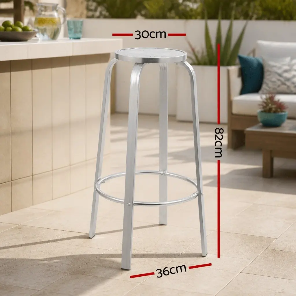 Outdoor Bar Stools Aluminum Silver 82cm Height 36cm Diameter Set of 2