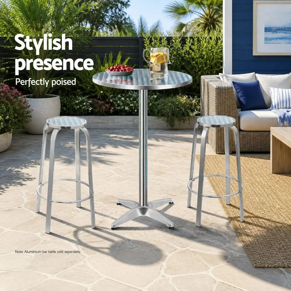 Outdoor Bar Stools Aluminum Silver 82cm Height 36cm Diameter Set of 2