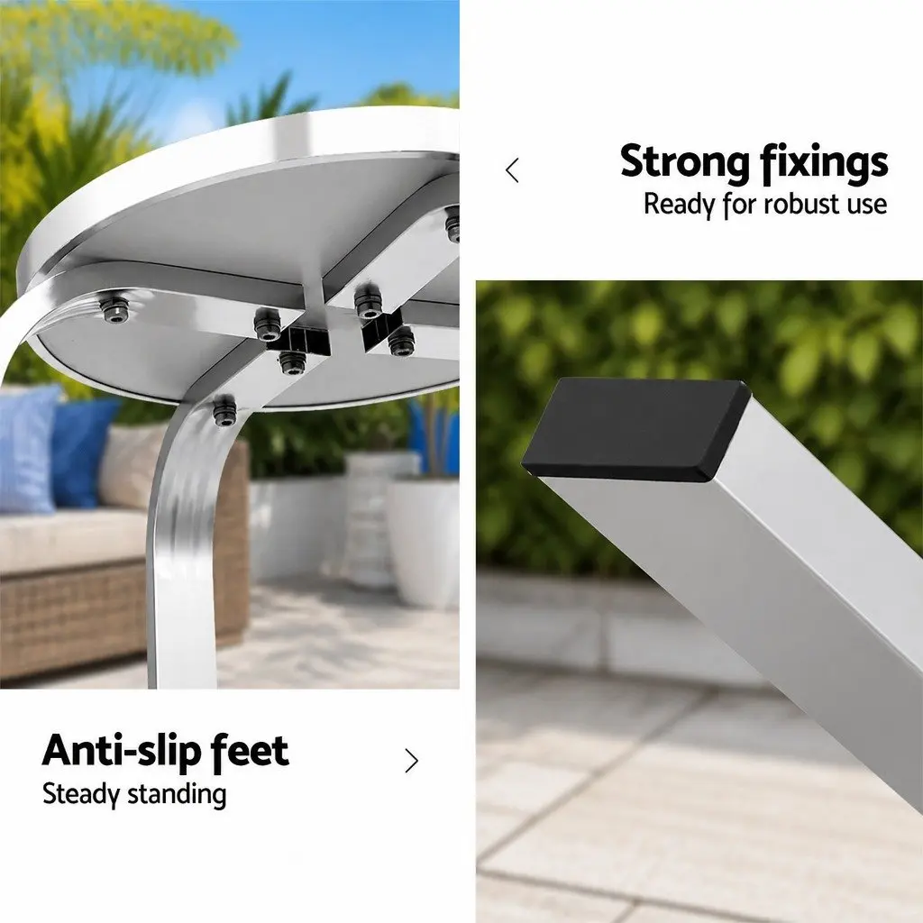 Outdoor Bar Stools Aluminum Silver 82cm Height 36cm Diameter Set of 2