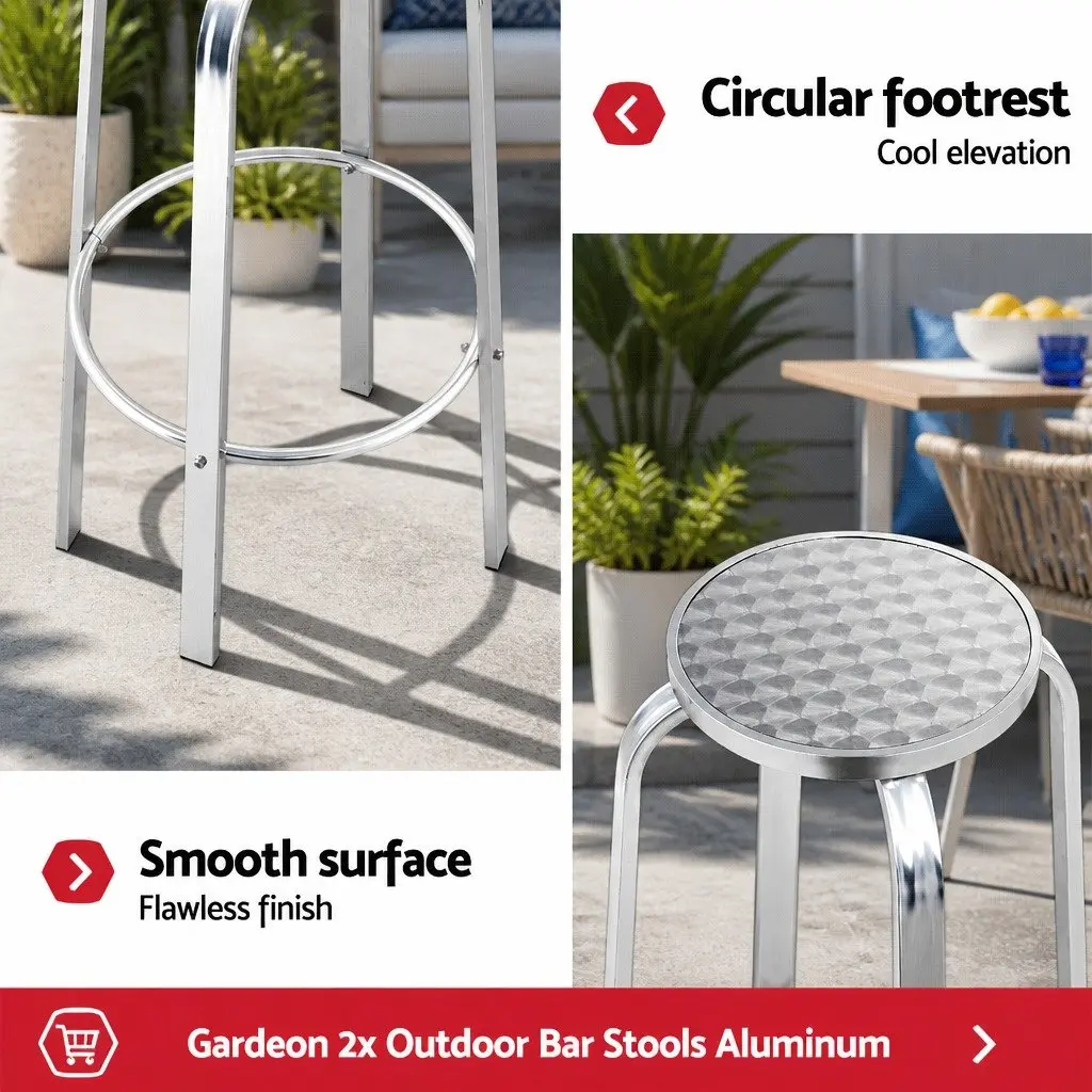 Outdoor Bar Stools Aluminum Silver 82cm Height 36cm Diameter Set of 2