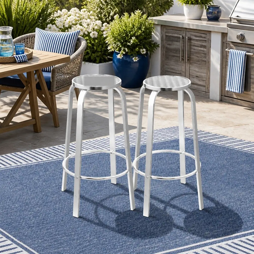Outdoor Bar Stools Aluminum Silver 82cm Height 36cm Diameter Set of 2