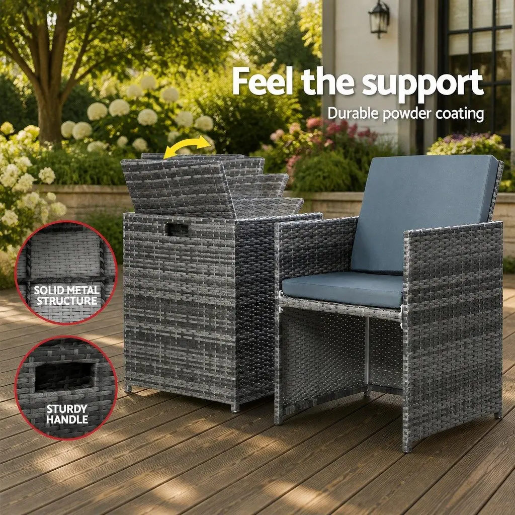 5 Piece Wicker Outdoor Bistro Set with Aluminium Frame Yellow Chairs Ottomans and Glass Table