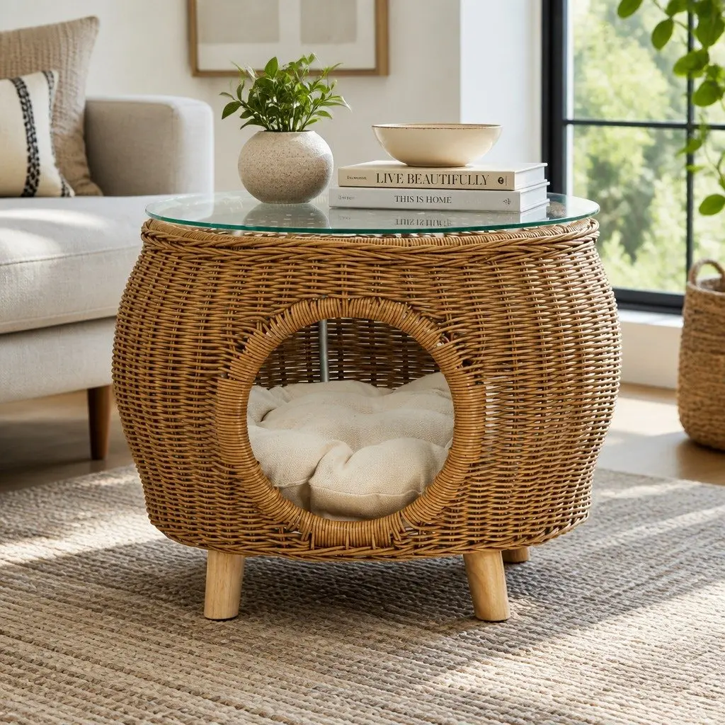 Coffee Table Wicker Aluminium Frame 51cm x 42cm Yellow Indoor Outdoor
