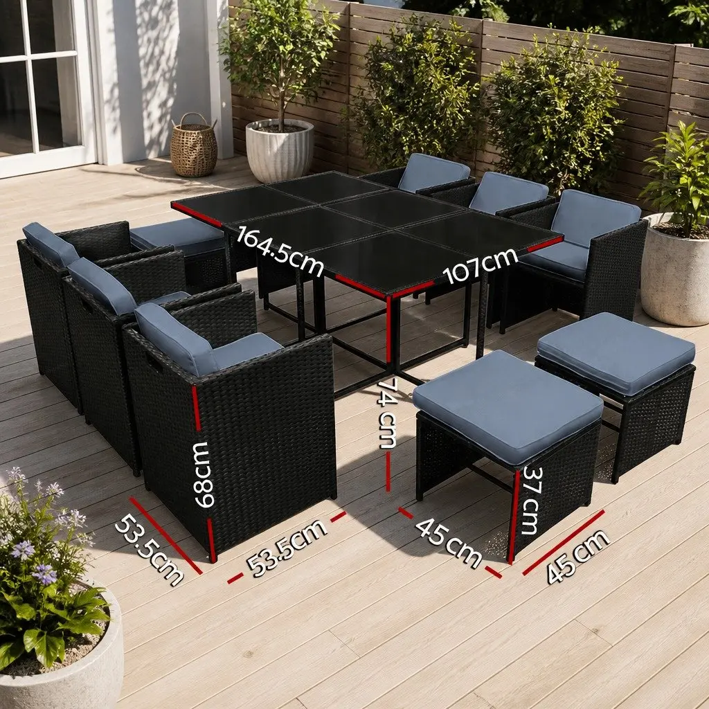 Outdoor Dining Set Wicker 11 Piece Black 10 Seater Patio