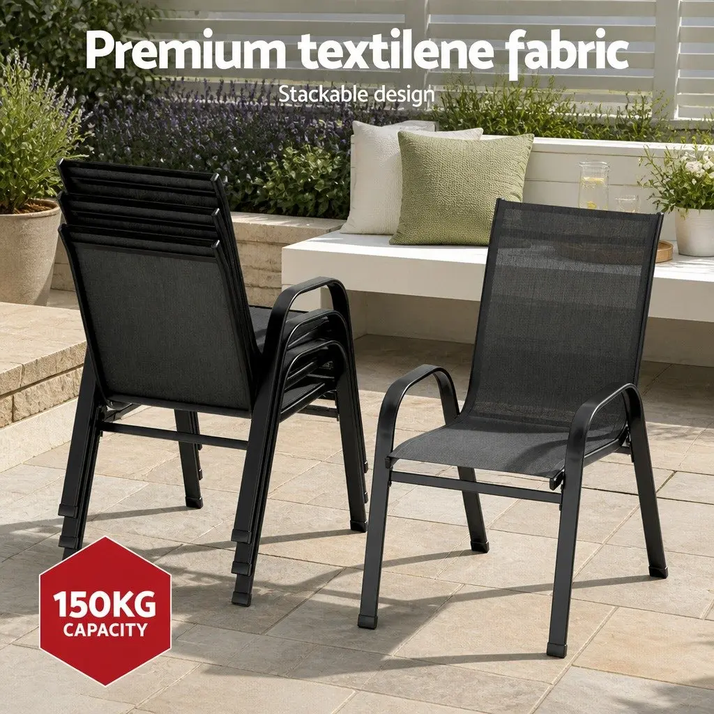 7 Piece Outdoor Dining Set Steel Tempered Glass 140cm Black Table and Chairs