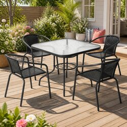 5 Piece Outdoor Dining Set Steel Frame Stackable Chairs Table Patio Furniture