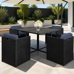 Outdoor Dining Set 5 Piece Wicker Table Chairs Black Patio Furniture Setting