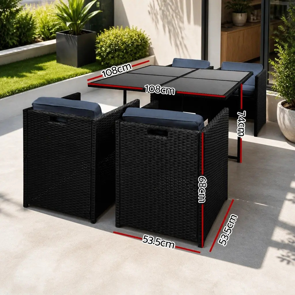 Outdoor Dining Set Wicker 5 Piece Black Grey Patio Furniture