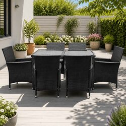 Practical 7-Piece Black Wicker Dining Set for Outdoors