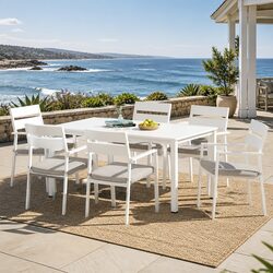 Outdoor Dining Set 7 Piece Table Chairs White Powder Coated Aluminum Frame