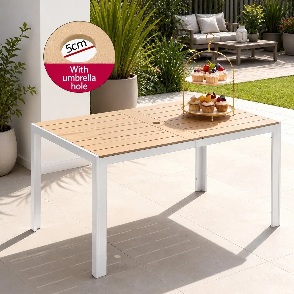 7PCS Outdoor Dining Set Table and 6 Chairs Patio Garden Bistro Furniture White