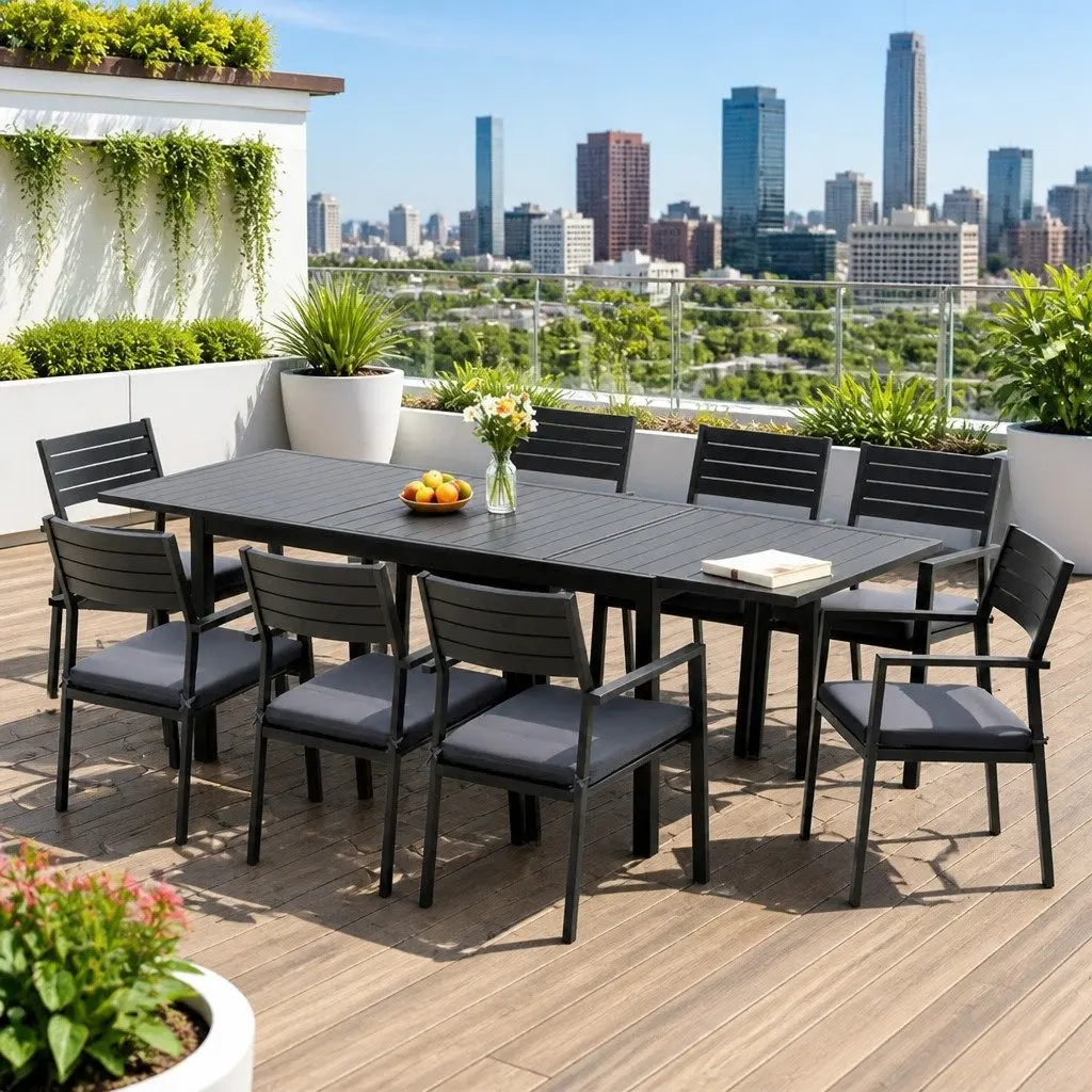 Outdoor Dining Set 9PCS Extendable Aluminium Table Chairs Patio Furniture