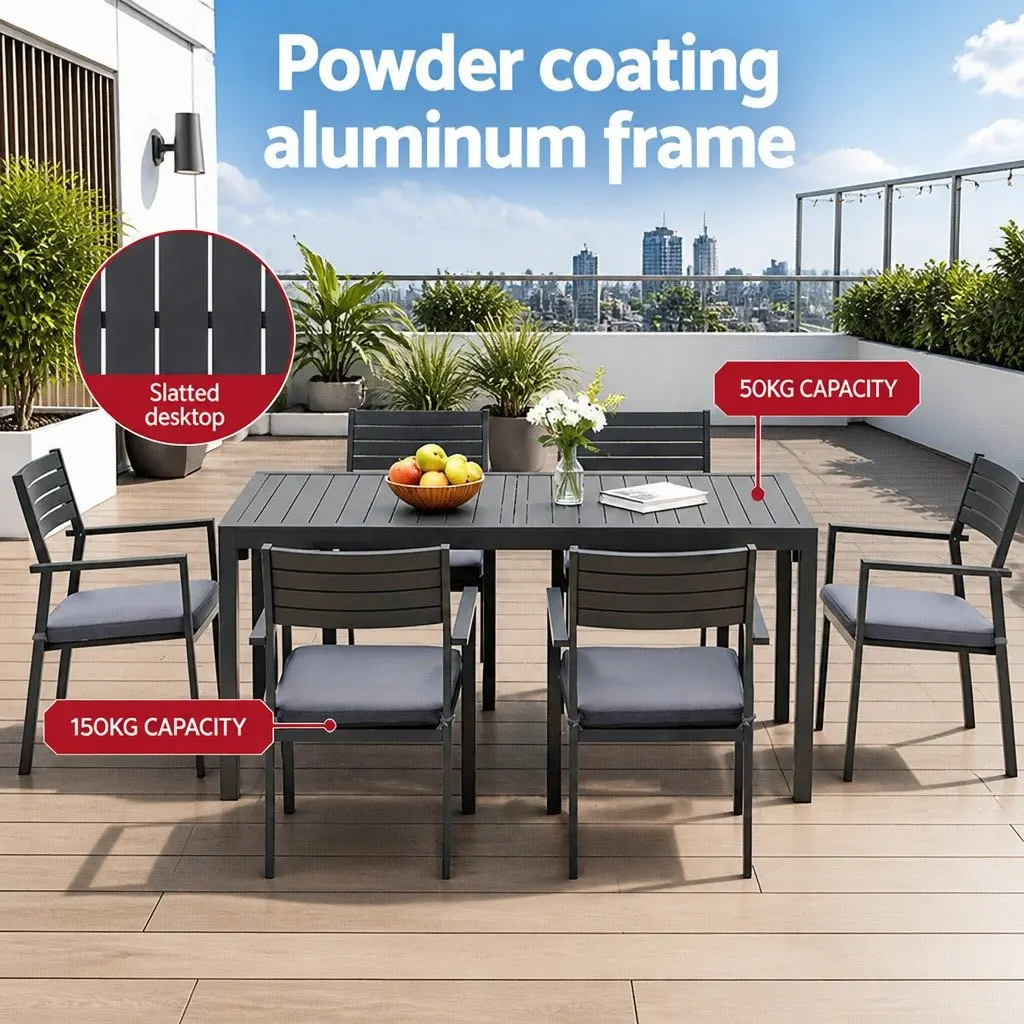 9 Piece Outdoor Dining Set Extendable Aluminium Table and Chairs Grey and Black