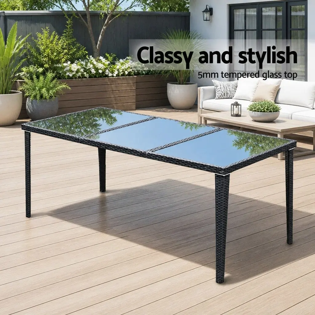 9 Piece Outdoor Wicker Lounge Chairs and Dining Table Set Black Aluminium Frame Garden Furniture