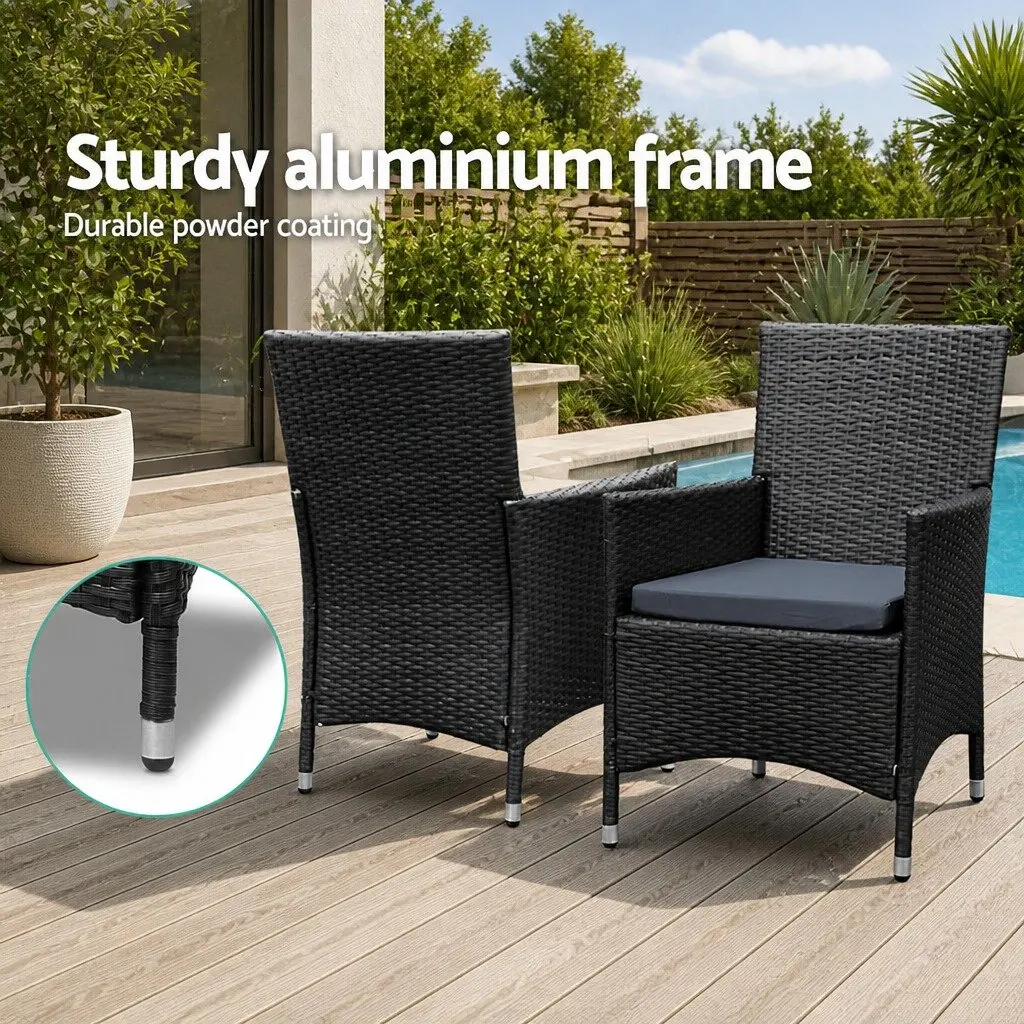 9 Piece Outdoor Wicker Lounge Chairs and Dining Table Set Black Aluminium Frame Garden Furniture