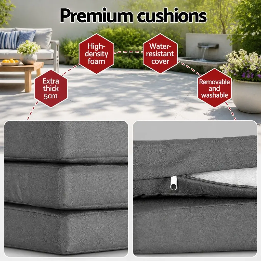 Outdoor Dining Set Steel 9 Piece Table and Chairs with Cushions Grey