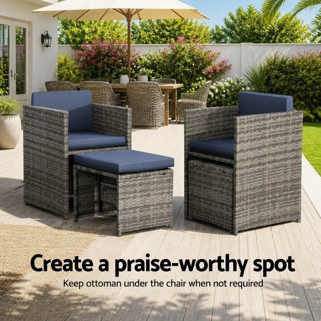 Outdoor Dining Set Wicker 9 Piece Grey Table Chairs with Cushions