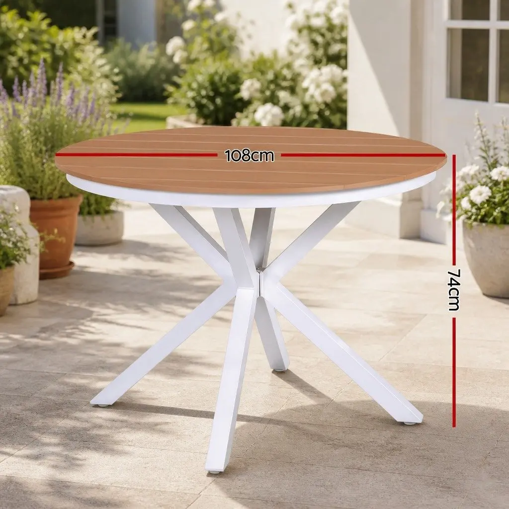 Round Dining Table WPC Top Aluminum Frame 108CM White Indoor Outdoor Furniture