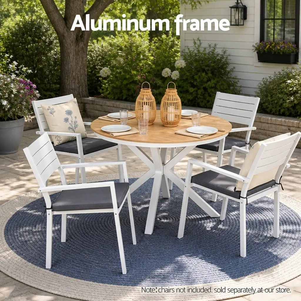Round Dining Table WPC Top Aluminum Frame 108CM White Indoor Outdoor Furniture