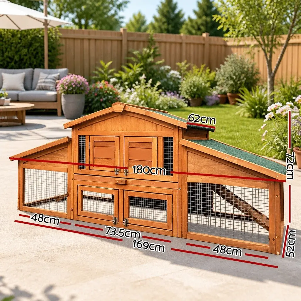 Wooden Chicken Coop Rabbit Hutch 169cm Fir Wood Enclosure with Asphalt Roof and Mesh Wire Panels