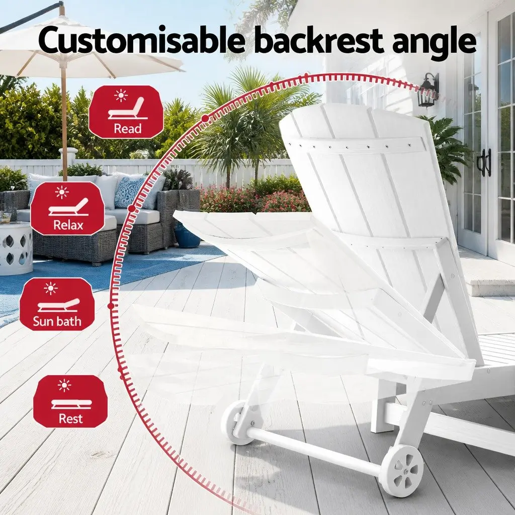 3-Piece Outdoor Furniture Set Adjustable Sun Lounge Chair White HDPE Stainless Steel