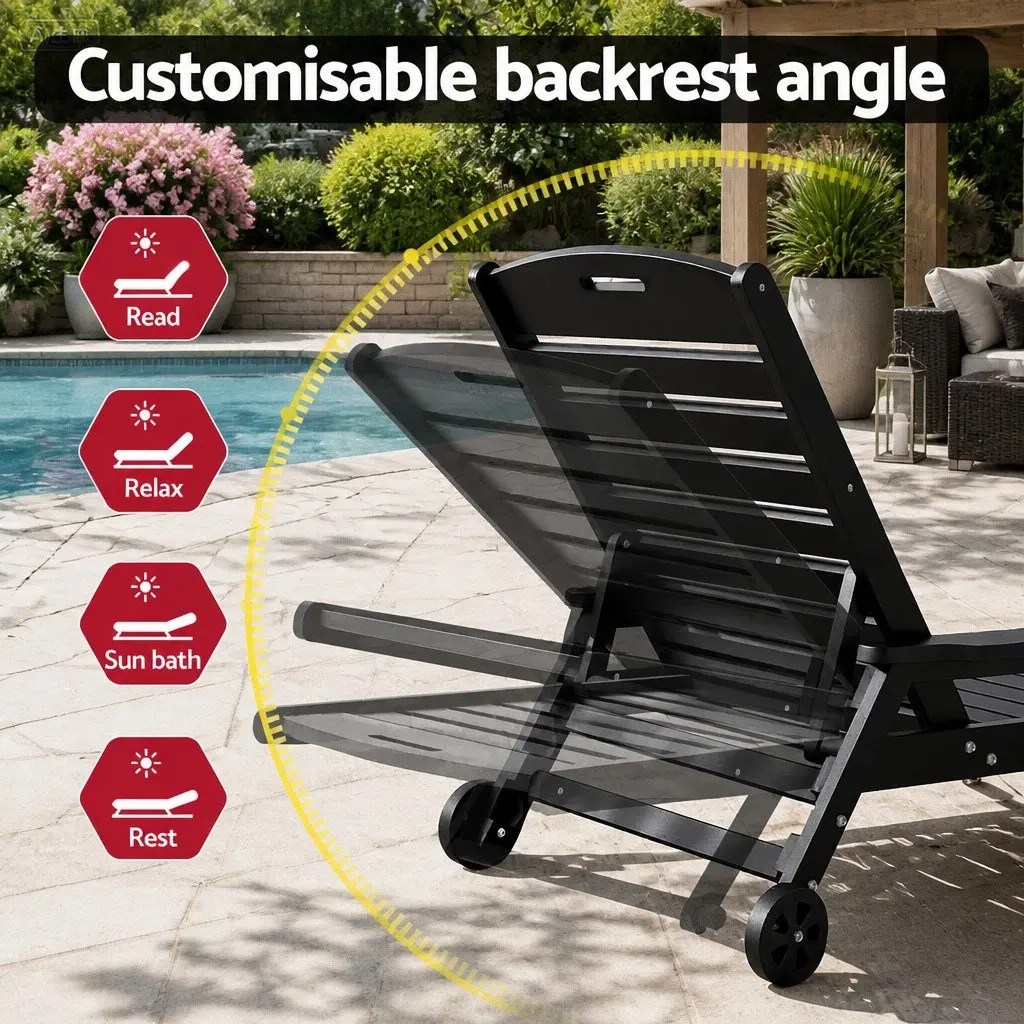 Sun Lounge Chair Adjustable Reclining Black 2-Piece Set with Side Table