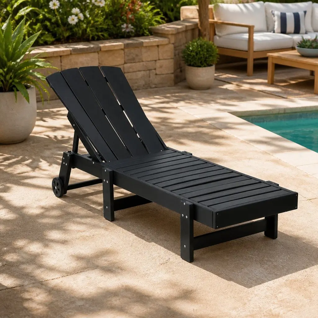 Sun Lounger Adjustable Recliner HDPE Stainless Steel 163194cm Black