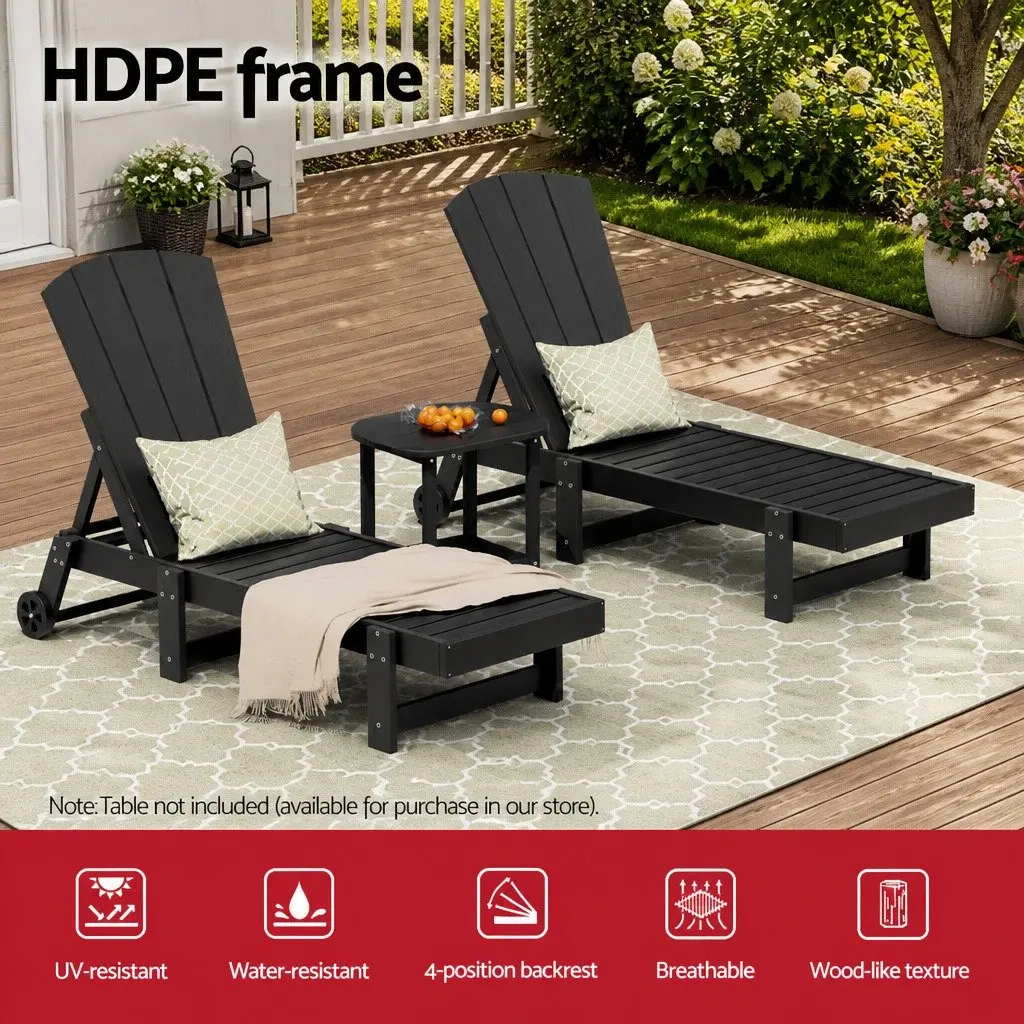 Sun Lounger Adjustable Recliner HDPE Stainless Steel 163194cm Black