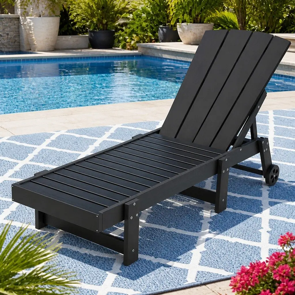 Sun Lounger Adjustable Recliner HDPE Stainless Steel 163194cm Black
