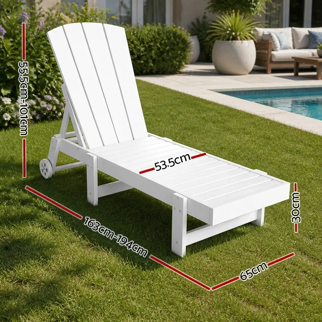 Sun Lounge Chair Adjustable 4-Position HDPE White