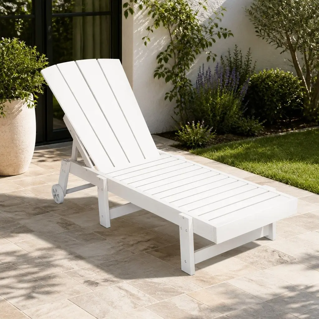 Sun Lounge Chair Adjustable 4-Position HDPE White