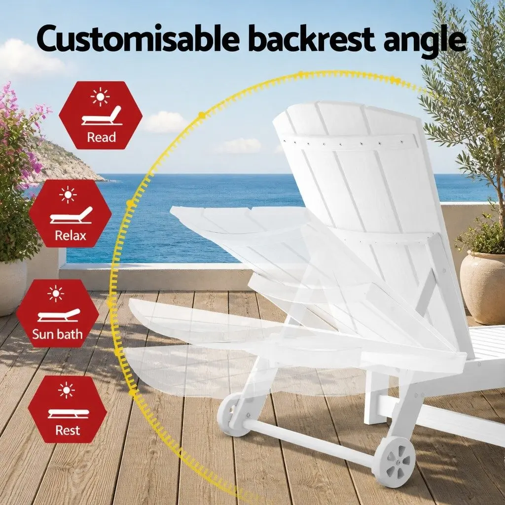 Sun Lounge Chair Adjustable 4-Position HDPE White