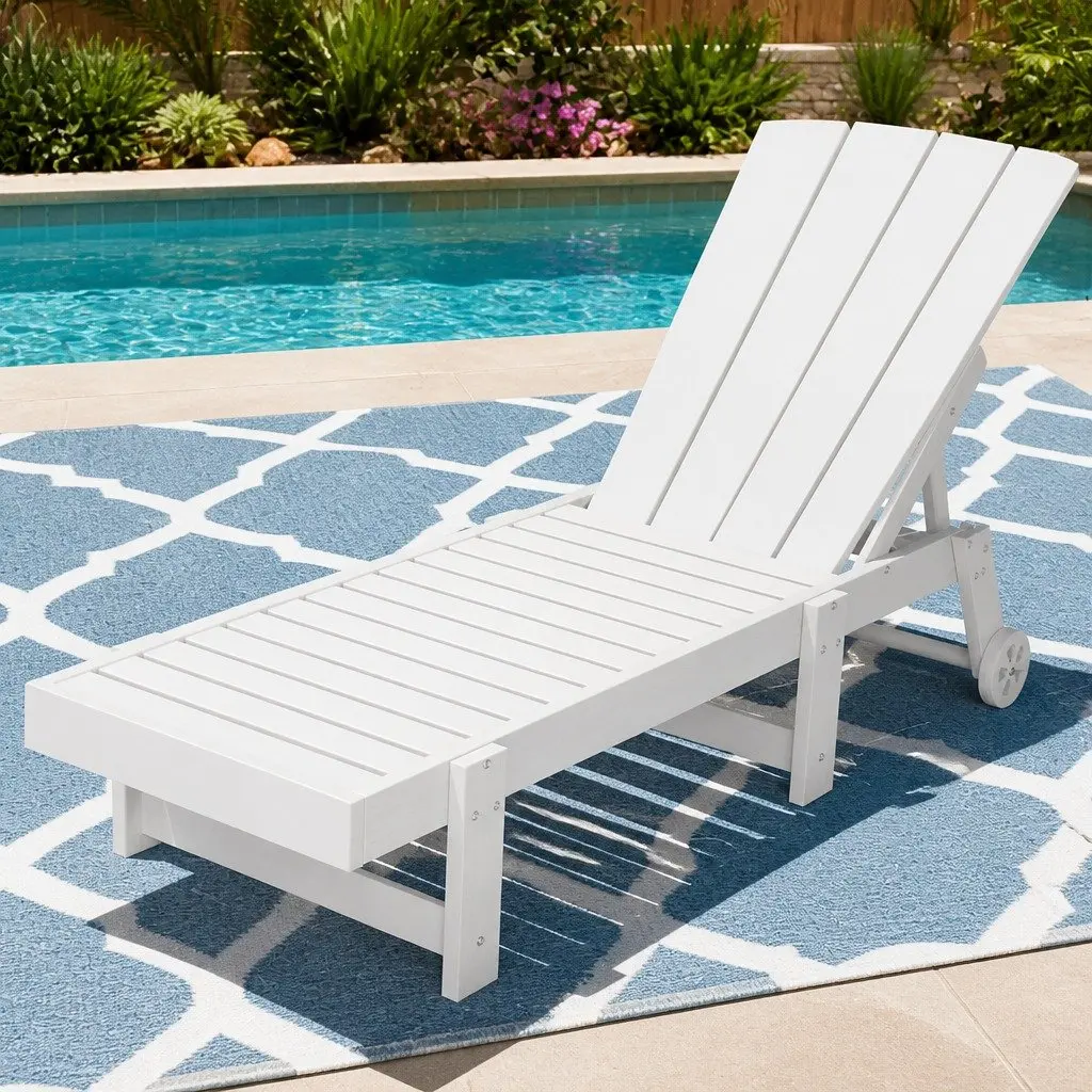 Sun Lounge Chair Adjustable 4-Position HDPE White