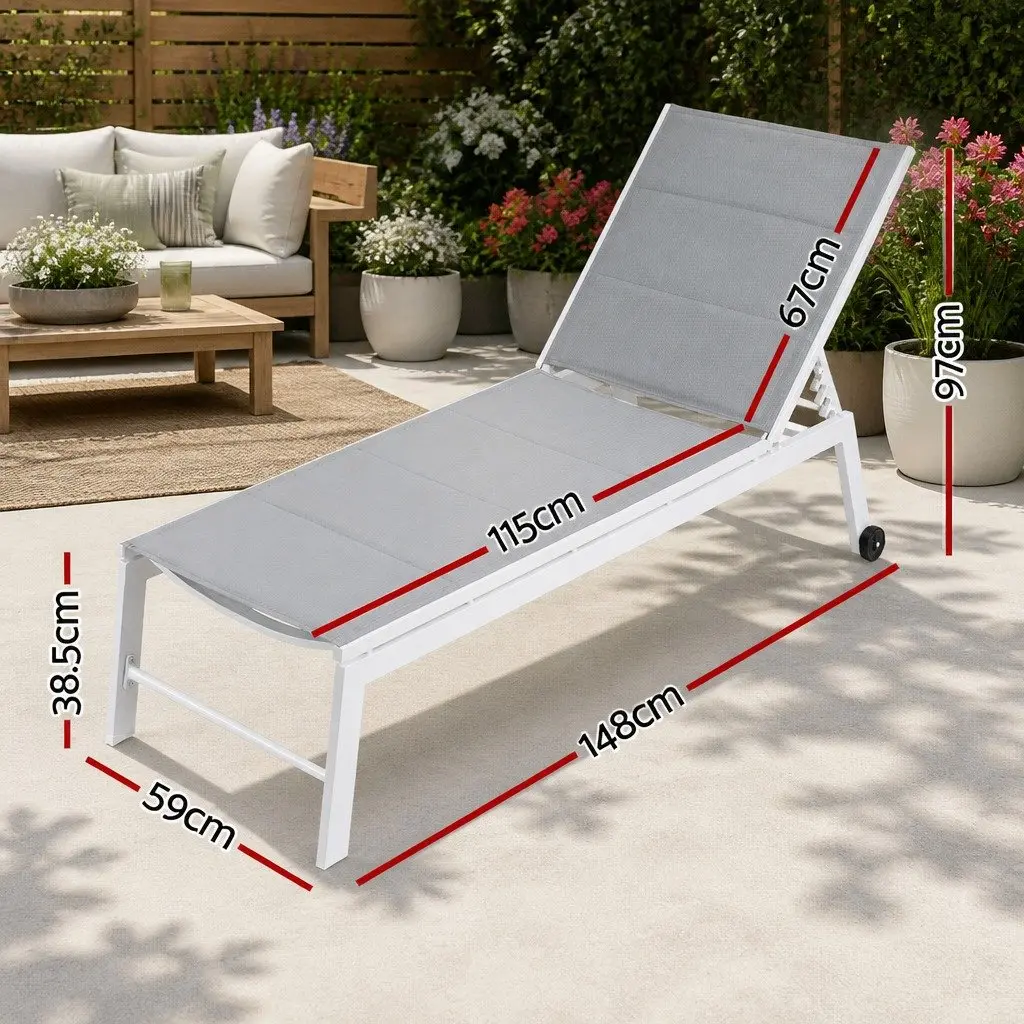 Sun Lounger Aluminium Frame Textilene Fabric Adjustable Backrest White