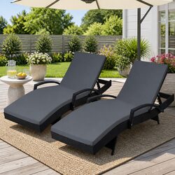 Sun Lounge Wicker Lounger Outdoor Furniture Beach Chair Patio 2PC Adjustable
