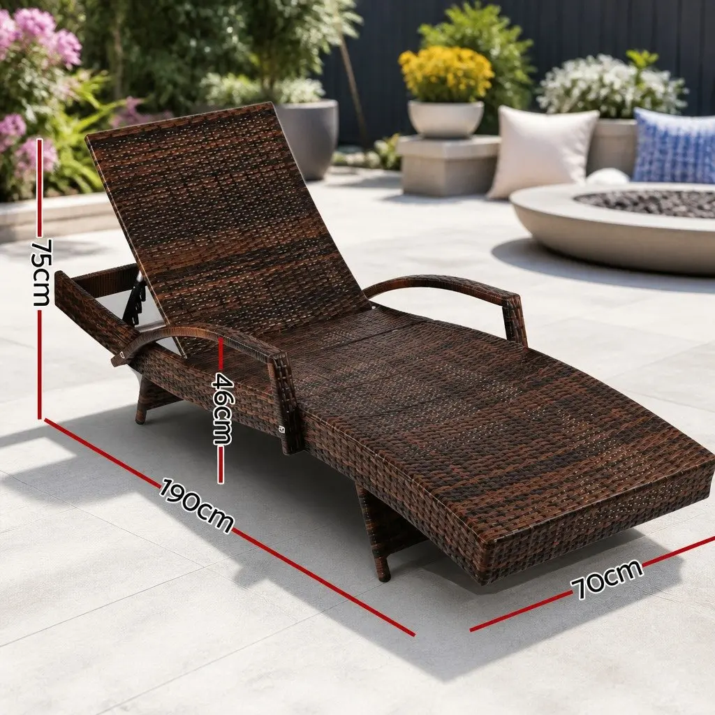 Outdoor Sun Lounge Chair Aluminium PE Wicker Adjustable Backrest Brown Beige