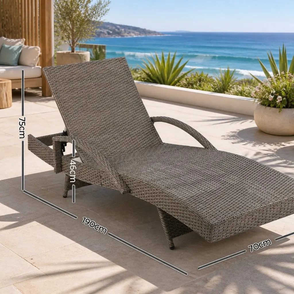 Sun Lounge Wicker Lounger Aluminium Frame Adjustable Backrest Outdoor Furniture Grey Beige