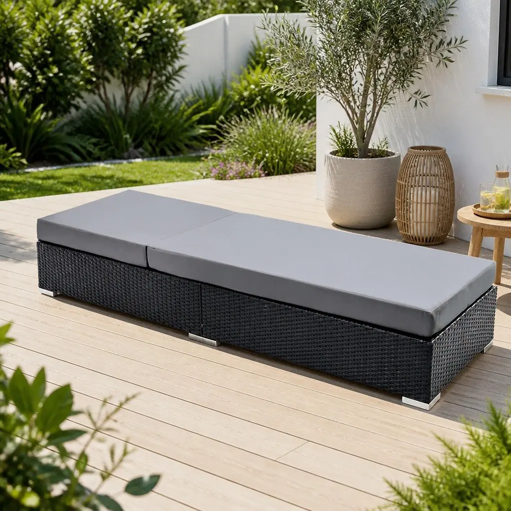 2PC Adjustable Wicker Sun Lounge for Home