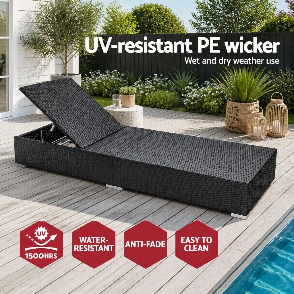 2PC Adjustable Wicker Sun Lounge Outdoor Furniture Aluminium Frame PE Wicker Cushioned Beige Grey Red